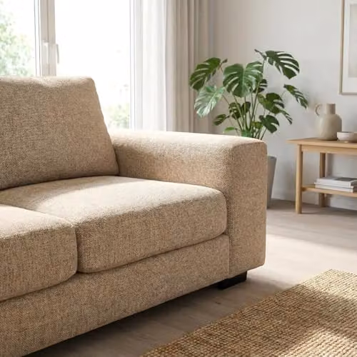 Abakus Direct Boston 3 Seater Bouclé Fabric Sofa in Beige – 3
