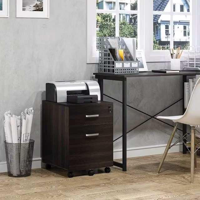 EONLION 2 Drawer Locking Metal Office Filing Cabinet in Brown