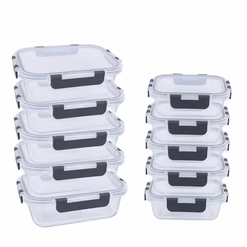Alivio Set of 10 Transparent Glass Food Storage Containers with Leakproof Snap Lids – 1