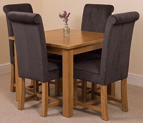 Oak Furniture King Oslo Solid Oak 4 Seater Dining Set with Black Upholstered Washington Chairs, W/D/H: 90 x 90 x 77 cm