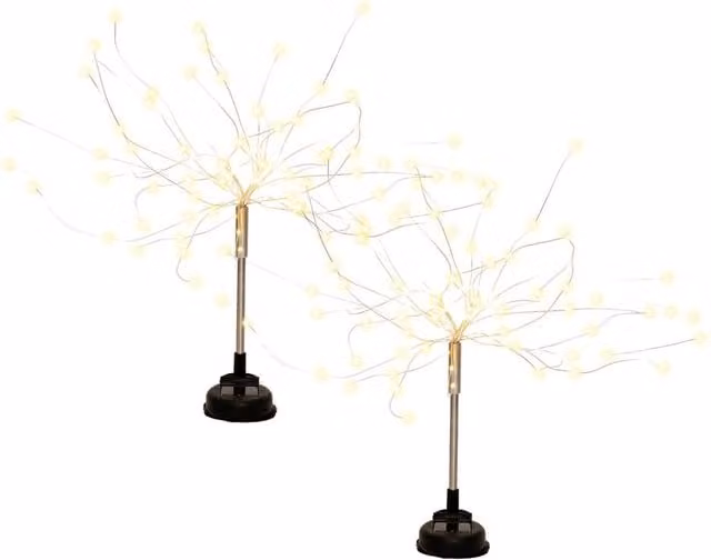 Gardenwize Pack of 2 Solar Starburst LED Garden Stake Lights in Silver with Warm White Light – 1