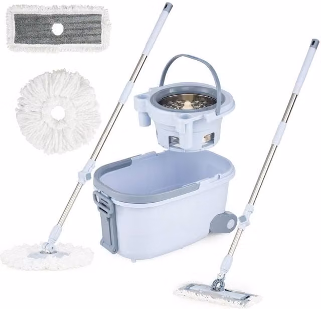 Costway Spin Mop and Bucket Set with Wringer System and Dual Tank in Blue