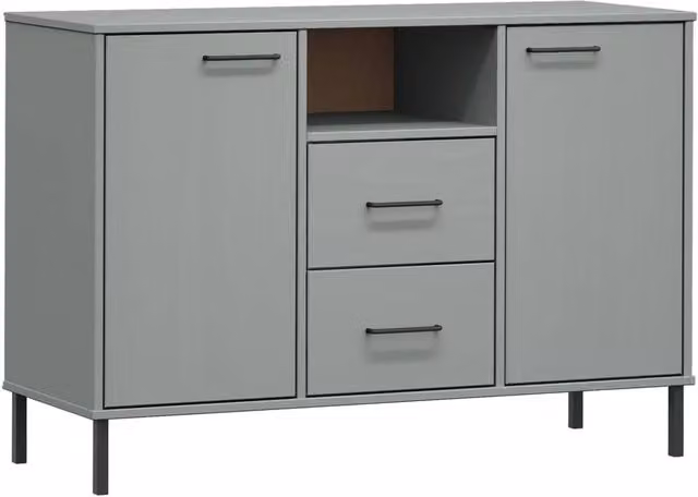 Berkfield Home Oslo Solid Wood Sideboard in Grey with Metal Legs, W/D/H: 113 x 40 x 77 cm