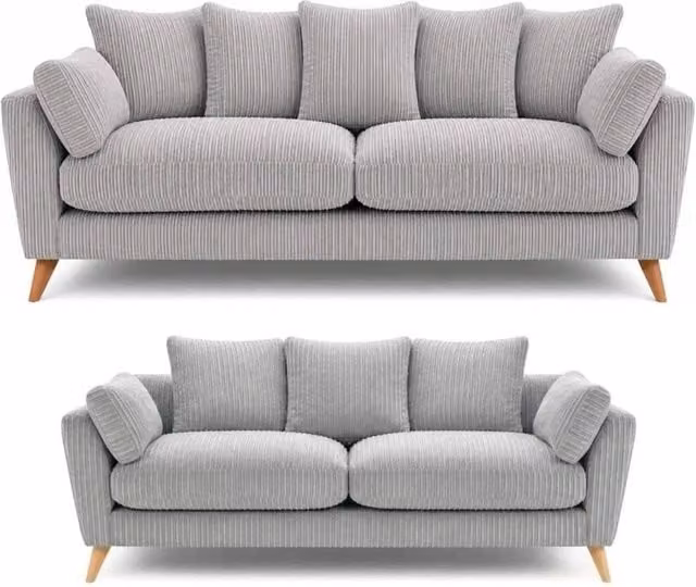 Bliss Furniture Harlow Modern Jumbo Cord 3+2 Seater Sofa Set in Silver