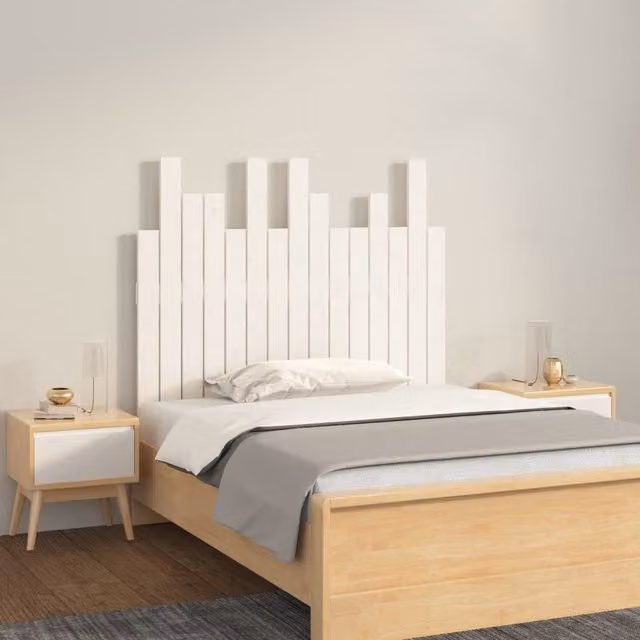 Berkfield Home White Solid Wood Pine Wall Headboard, W: 95.5 cm, D: 3 cm, H: 80 cm