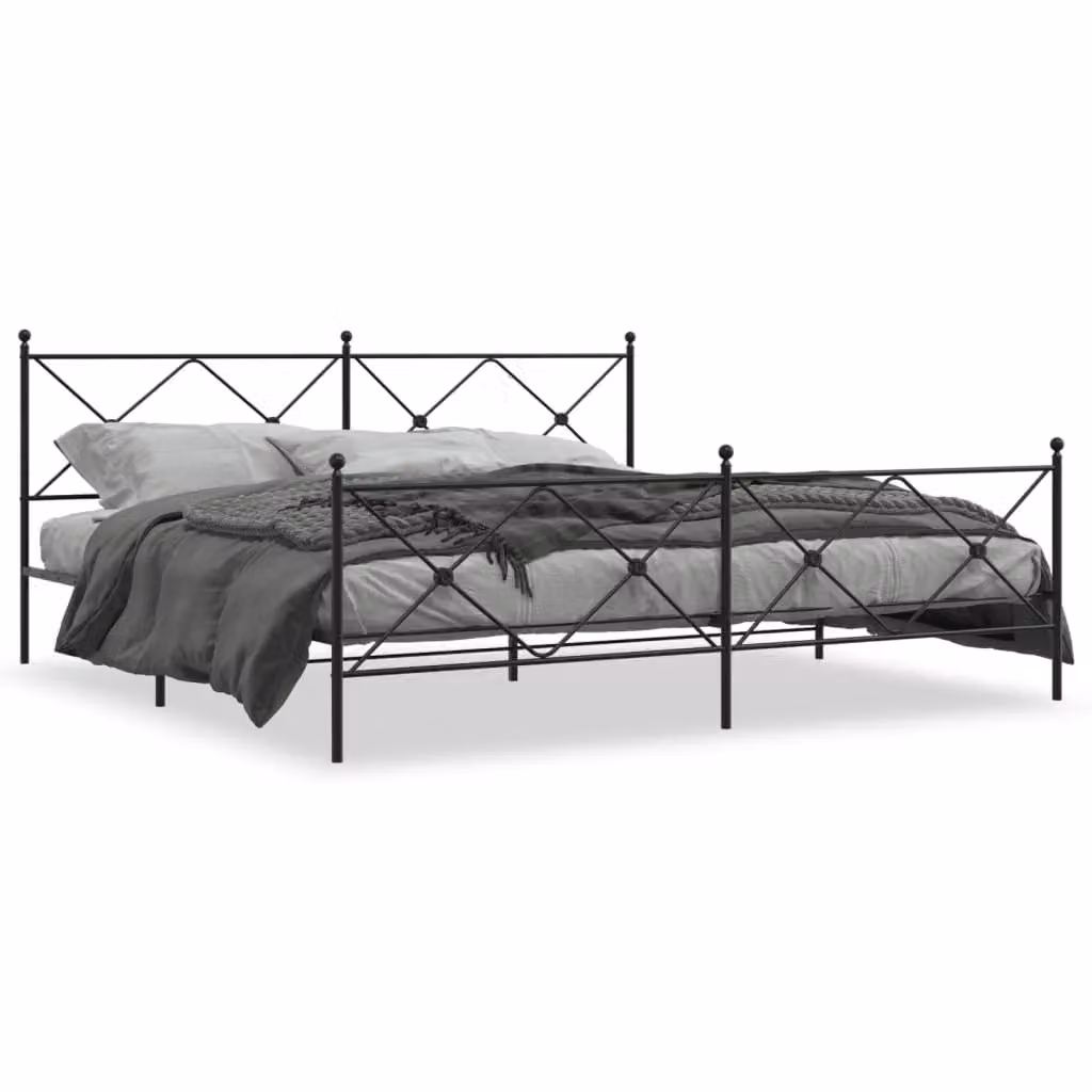 Berkfield Home Metal Bed Frame with Footboard, Black, W/D/H: 193 x 203 cm – 2