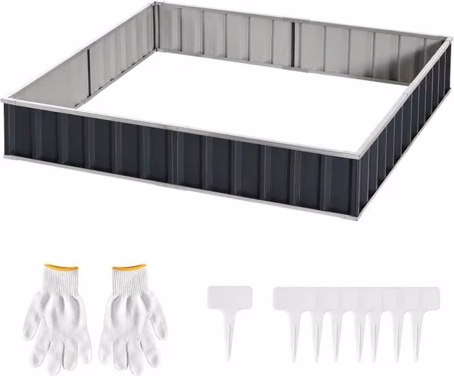 KORVIXA Metal Raised Garden Bed Steel Planter Box in Grey W/D/H: 90 x 90 x 30 cm