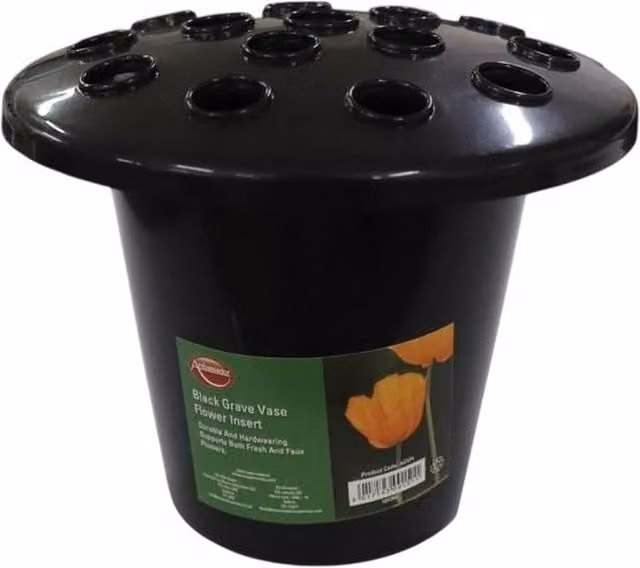 Ambassador Black Round Plastic Grave Vase with Lid