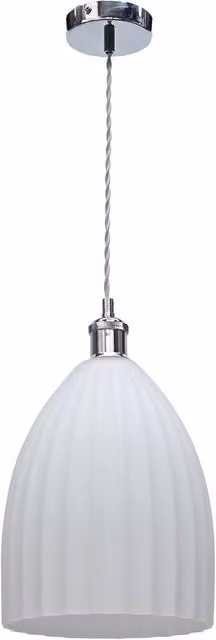 First Choice Lighting Hayes Polished Chrome and White Fluted Glass Cylinder Pendant Light, Height Adjustable – 1