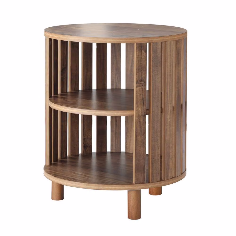 Calicosy LIAM Round Bedside Table in Brown, H 50 cm x W 40 cm x D 40 cm – 2