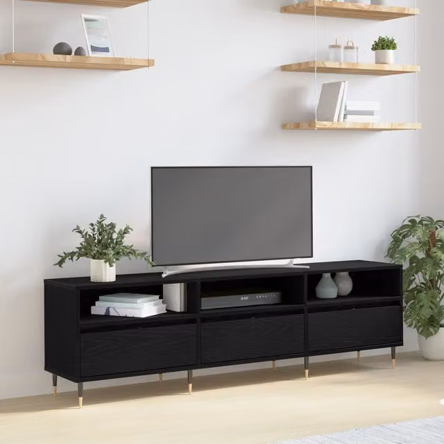 Berkfield Home Modern TV Cabinet in Black Oak, W: 150 cm, D: 30 cm, H: 44.5 cm – 1