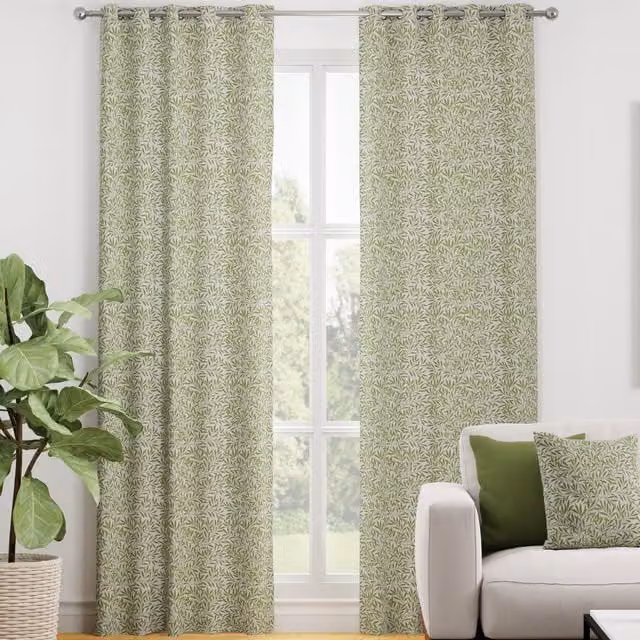 Terrys Heritage Salix Blackout Floral Cotton Fabric Panel in Green with Eyelets