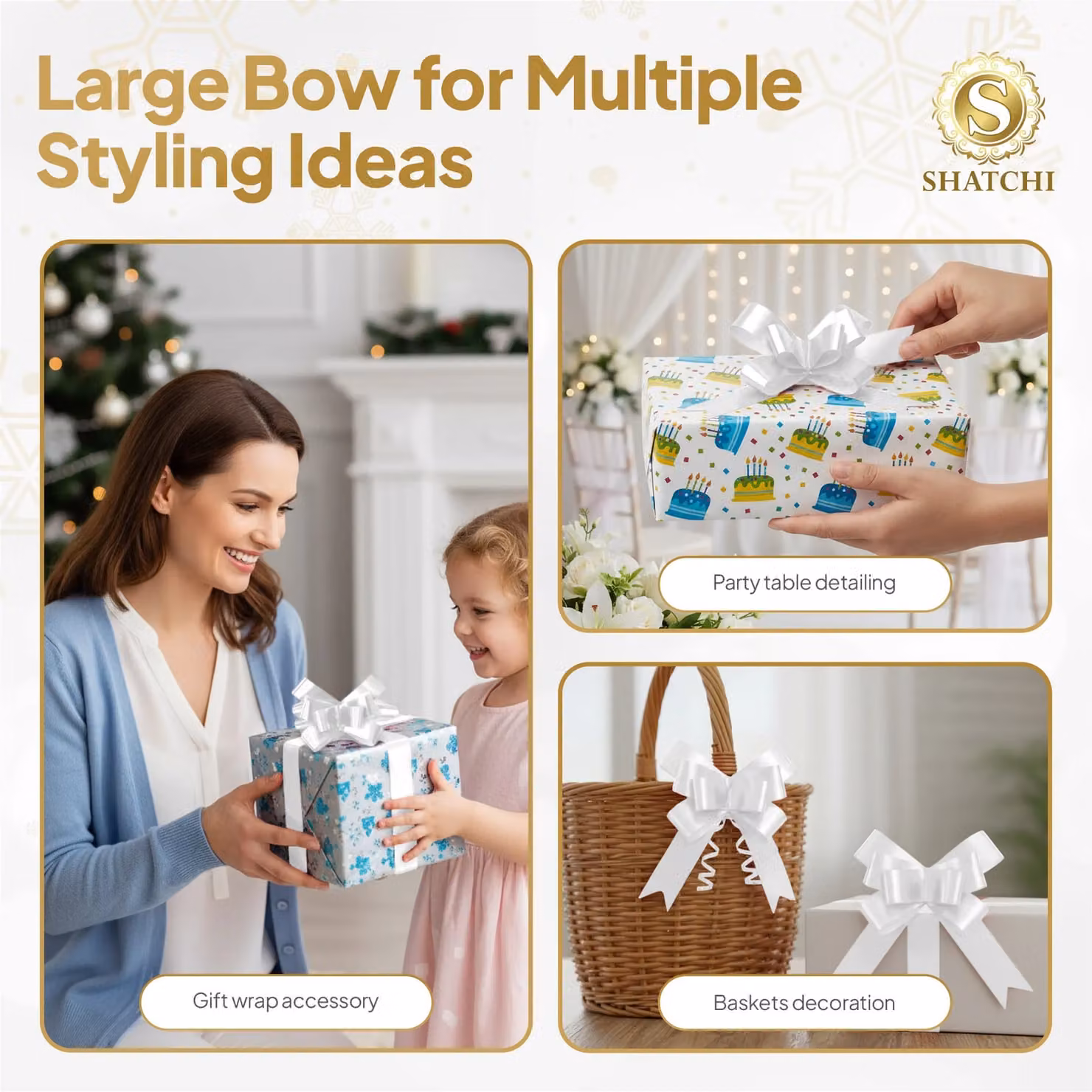 Shatchi 20pcs White 30mm Plastic Pull Bows for Gift Wrapping and Decorations – 5