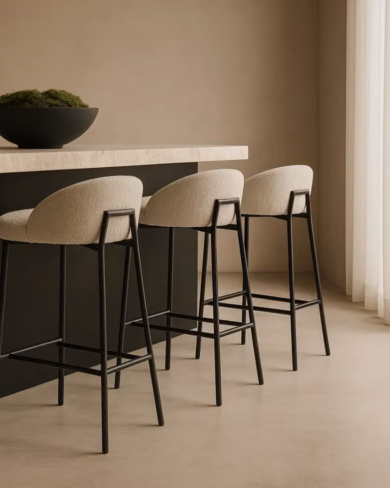 Tommy Franks Tux Counter Stool in Chex Bouclé Polar White and Black