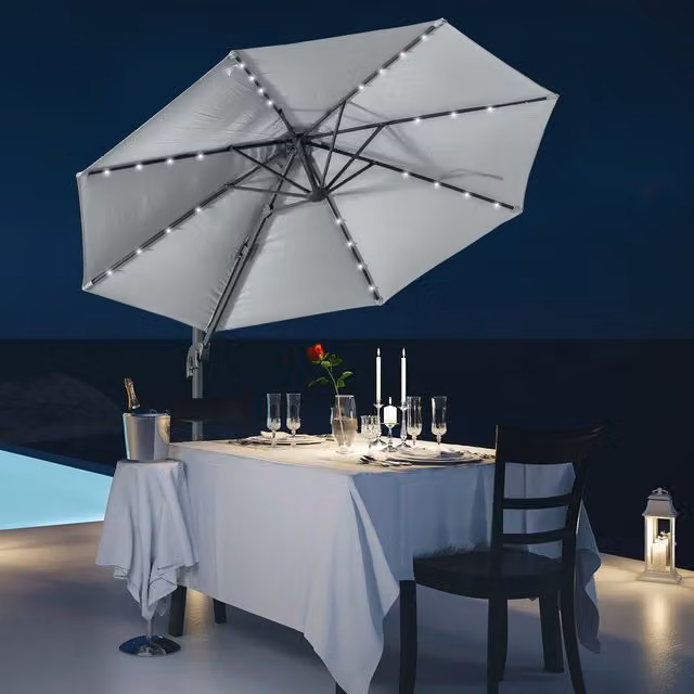 Outsunny 3m LED Cantilever Garden Sun Parasol in Grey
