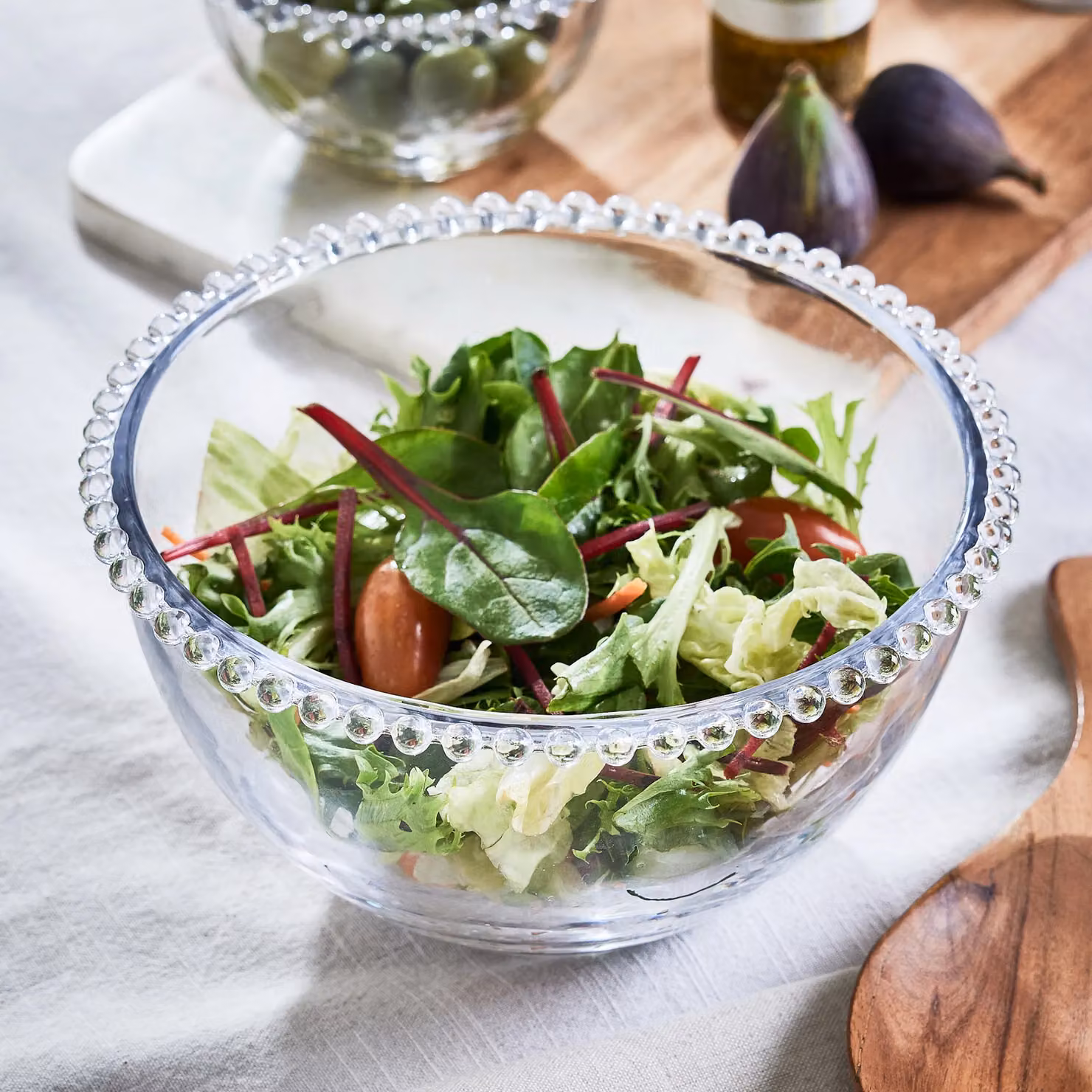 Dibor Bella Perle Glass Beaded Edge Salad Bowl, Clear, 2 l – 3