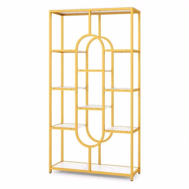 KORVIXA Modern Luxurious 10-Tier Gold Display Rack with Metal and Stone Geometric Design W/D/H: 100 x 100 x 100 cm – 1