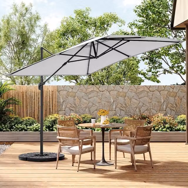 Livingandhome 3m Cantilever Garden Parasol with Fillable Base in Grey