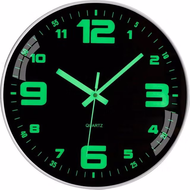 KORVIXA Luminous Round Analog Wall Clock in Black, W/D/H: 100 x 100 x 1 cm – 1