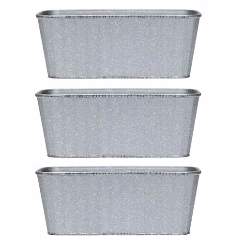 Garden Gear Silver Steel Effect Metal Trough Planter, W: 38 cm, D: 17 cm, H: 15 cm