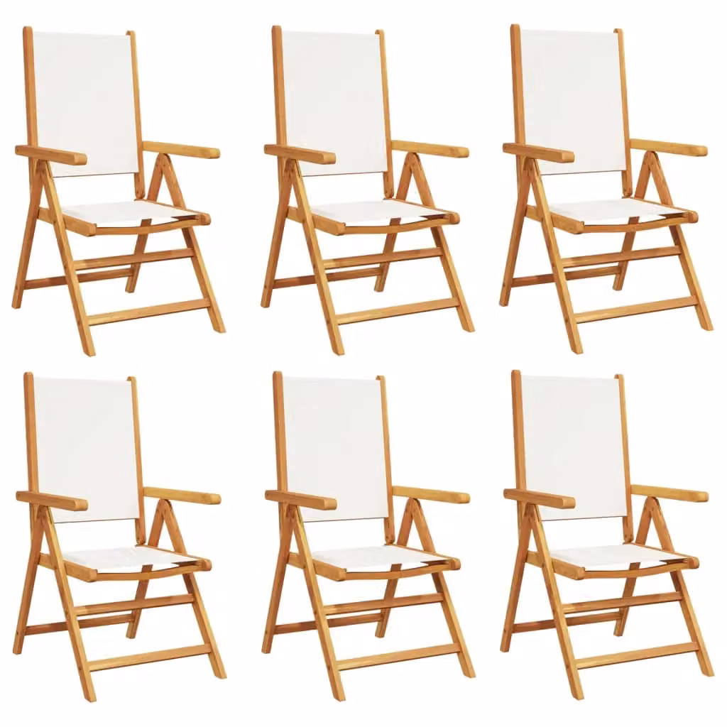 Berkfield Home Set of 6 Reclining Garden Chairs in Cream White Fabric and Acacia Wood – 2