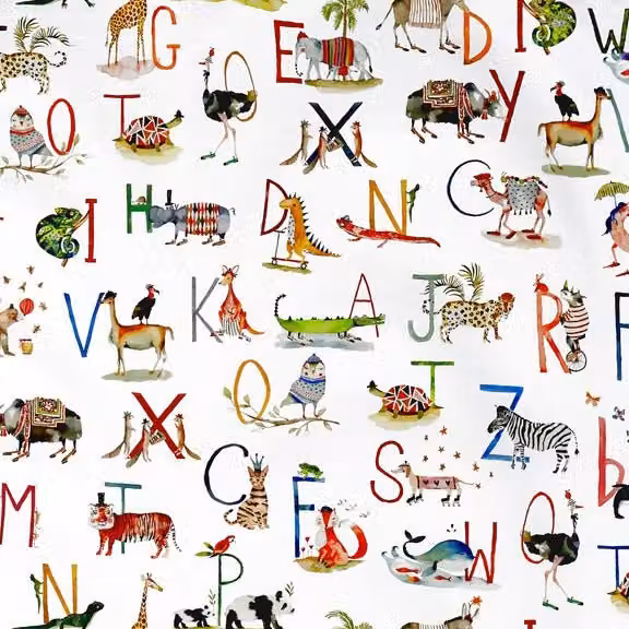 Prestigious Textiles Animal Alphabet Digital Fabric Paintbox for Children, Multicolour
