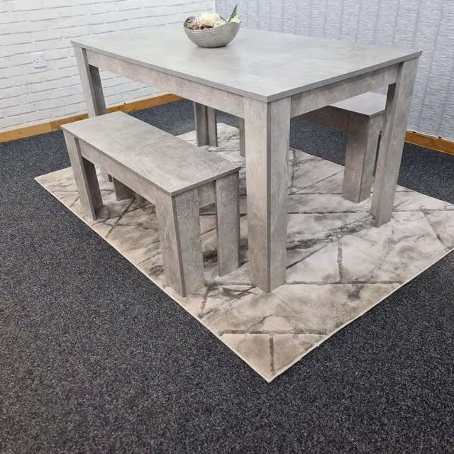 Kosy Koala Modern Rectangular Dining Table and Benches Set in Matt Grey