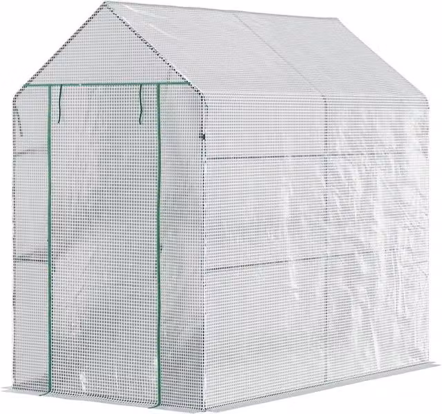 Nordara White Steeple Walk-in Greenhouse with Shelving, W/D/H: 120 x 120 x 190 cm