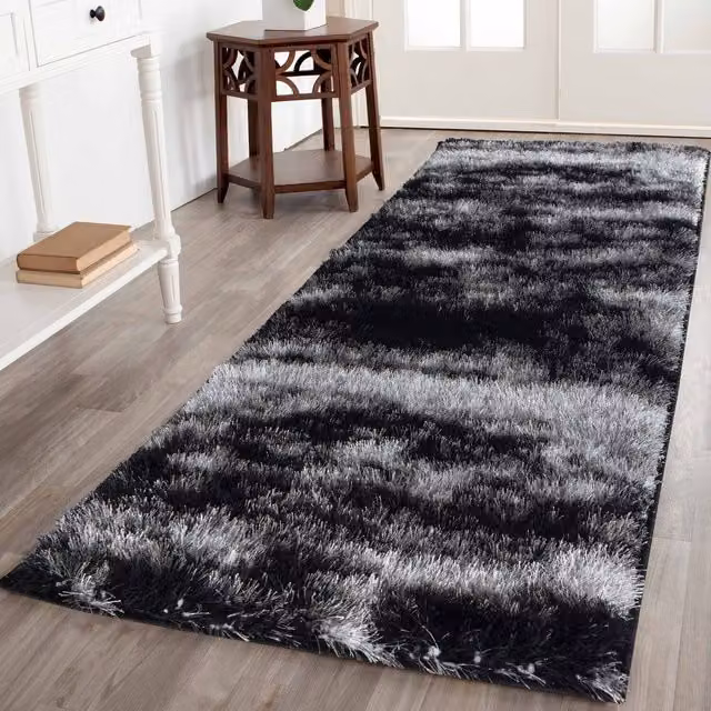 Desire Rugs Modern Abstract Shaggy Runner Rug in Grey, W: 60 cm x L: 220 cm
