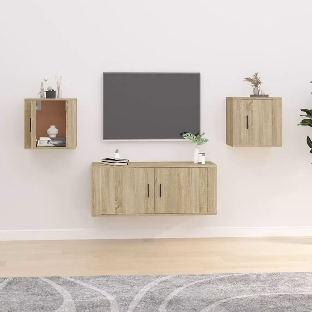 Berkfield Home Wall Mounted TV Cabinets, 2 Piece Set in Sonoma Oak Light Brown, W/D/H: 40 x 34.5 x 40 cm – 2