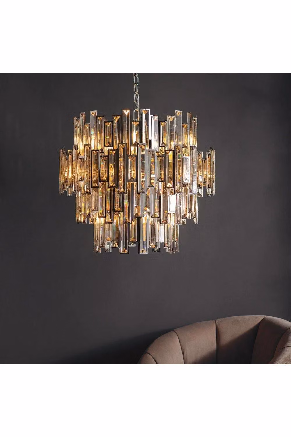 Netlighting Viviana 15 Light Dimmable Pendant with Champagne Crystal Glass and Chrome Effect Plate – 2