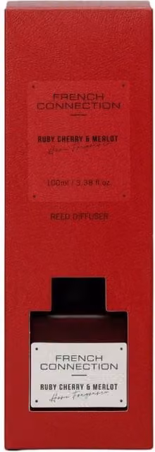 French Connection Ruby Cherry & Merlot Reed Diffuser, 100ml, Dark Red Square Glass Design