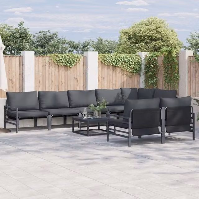 Berkfield Home 8-Piece Anthracite Garden Sofa Set with Powder Coated Steel Frame and Cushions – 1