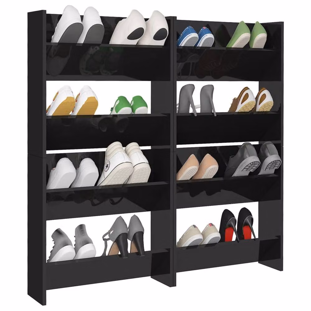 Berkfield Home Set of 4 High Gloss Black Wall Mounted Shoe Cabinets, W: 60 cm, D: 18 cm, H: 60 cm – 3