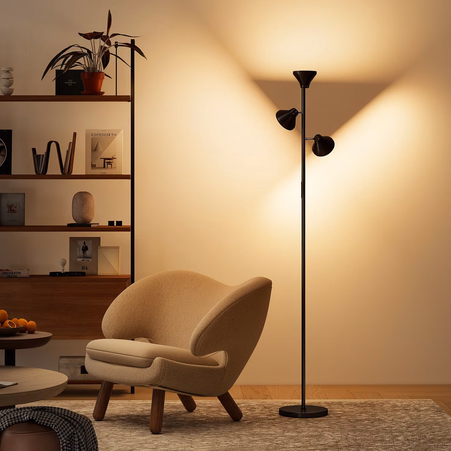 HOMCOM Three-Lamp Multi-Adjustable Floor Light in Black with Remote Control, Dimmable RGBW Lighting and Timer – 2