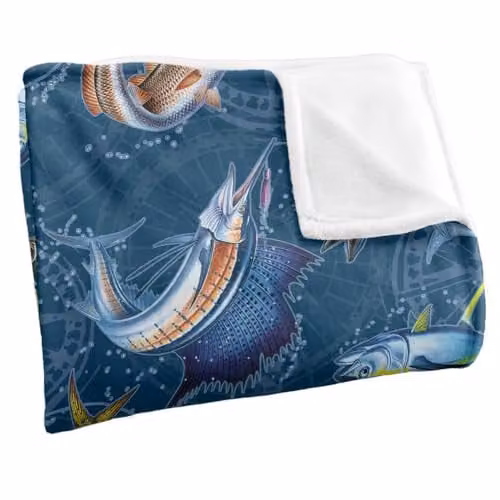 JQ Licensing Saltfish Fishing Compass Pattern Super Soft Fleece Throw Blanket in White, W/D/H: 152 x 127 cm – 2