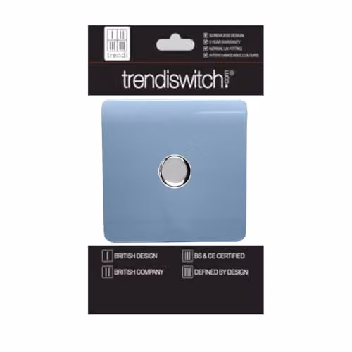 Trendi 1 Gang 2 Way 100w LED Dimmer Screwless 10 Amp Light Switch - Sky Blue – 2