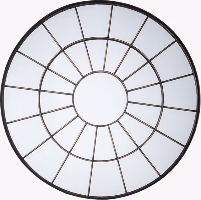 Perch & Parrow Ajax Geometric Round Wall Mirror in Black Metal and Glass