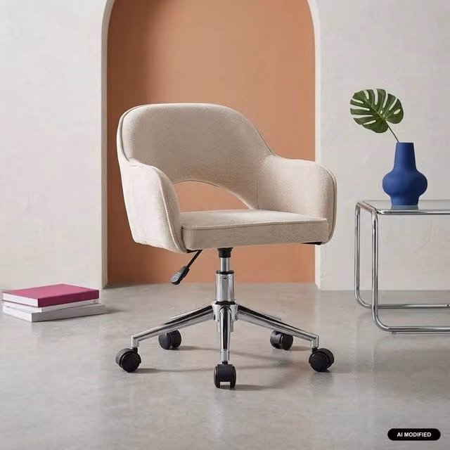 sweeek Children's Height-Adjustable Office Task Chair in Beige Chenille Fabric with Castors – 1