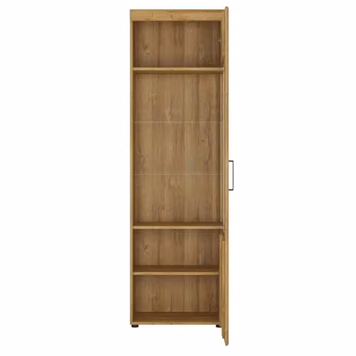 Furniture To Go Cortina Tall Glazed Display Cabinet in Brown Oak with Soft Close Glass Doors, H 195.0 x W 37.4 x D 48.7 cm – 2