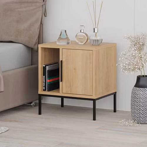 HOCUS PICUS White Bedside Table with Black Metal Straight Legs – 1