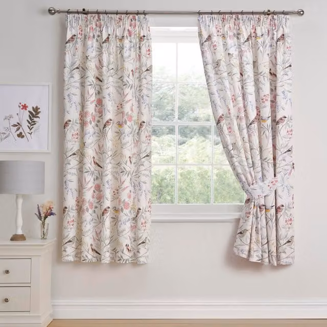 Dreams & Drapes Caraway Pink Floral Pencil Pleat Curtains, Width: 168 cm, Drop: 183 cm