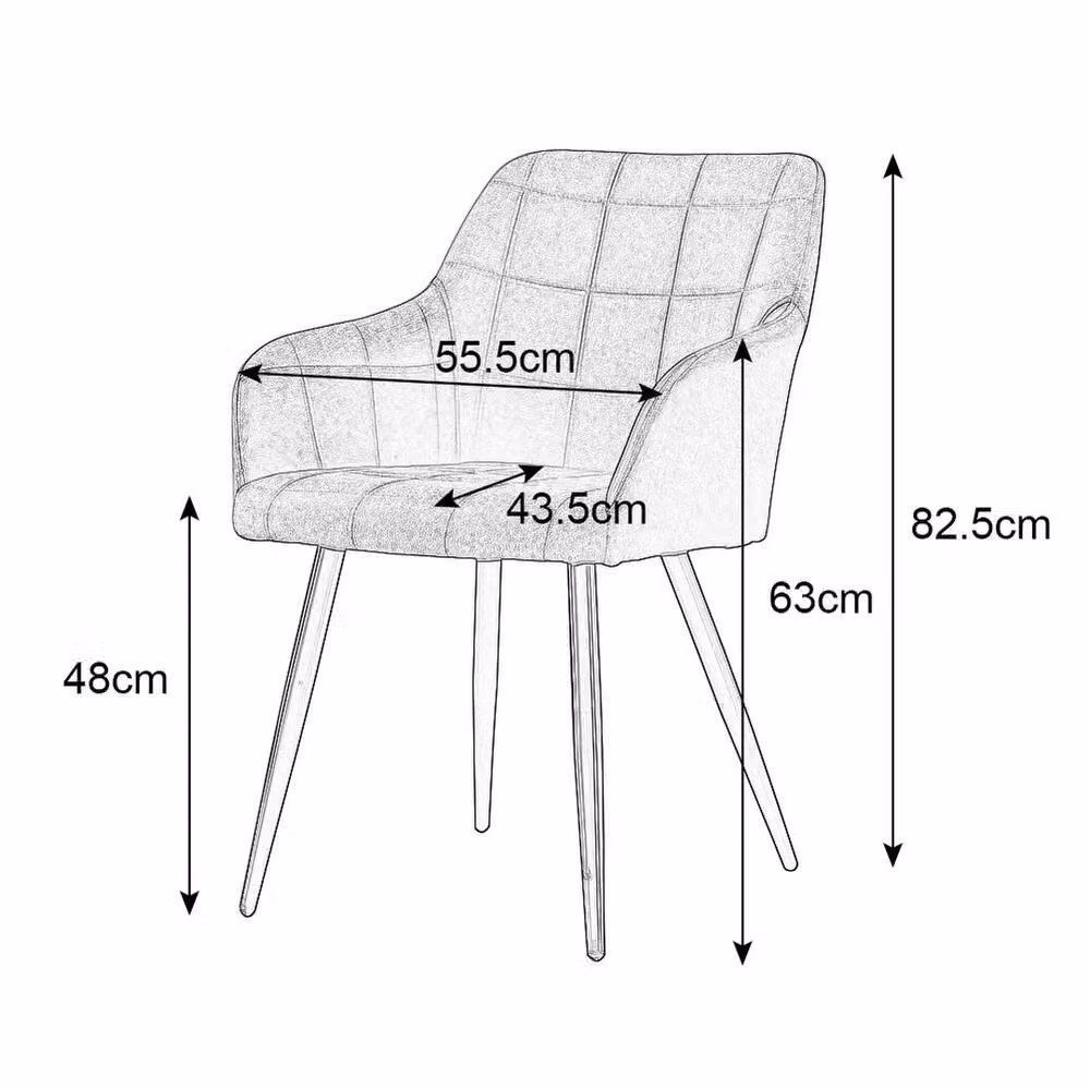 VOGREX Set of 2 Modern Velvet Padded Dining Chairs with Metal Legs in Grey – 2