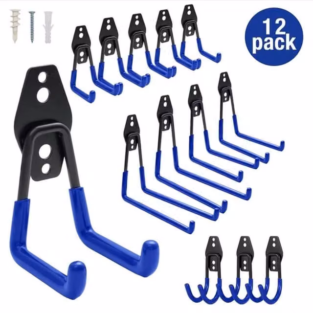Kelvenix 12-Piece Heavy Duty Blue Steel Garage Wall Hook Storage Set, W: 1000 cm, D: 52 cm