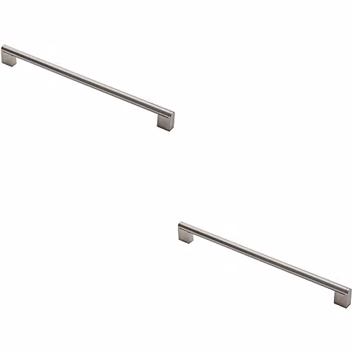 Loops 2 Pack Round Bar Pull Handle in Brushed Silver Stainless Steel, 320mm Fixing Centres, 360 x 14mm