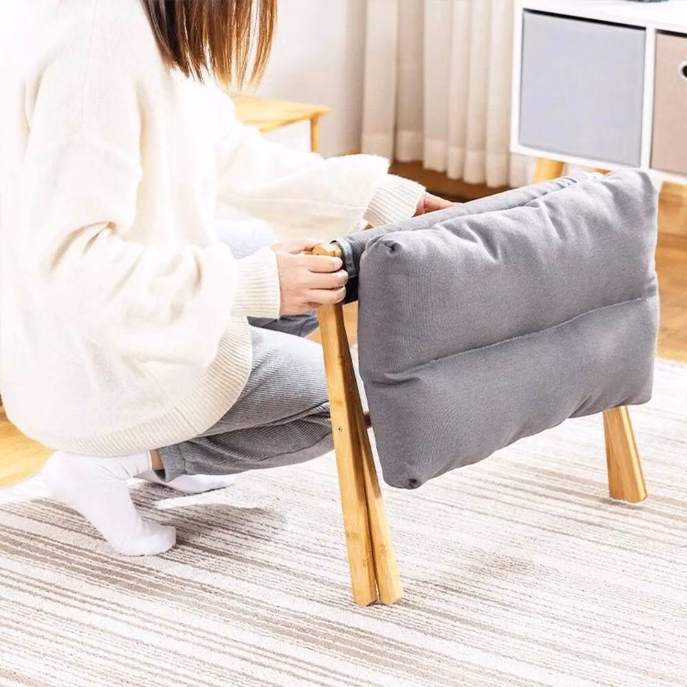 EONLION Grey Padded Rectangular Underdesk Footstool with Bamboo and Wood Frame, Width: 100 cm – 2