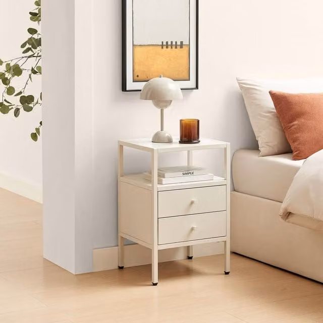 FurnitureboxUK Lykke Metal Storage Bedside Table in Cream – 1