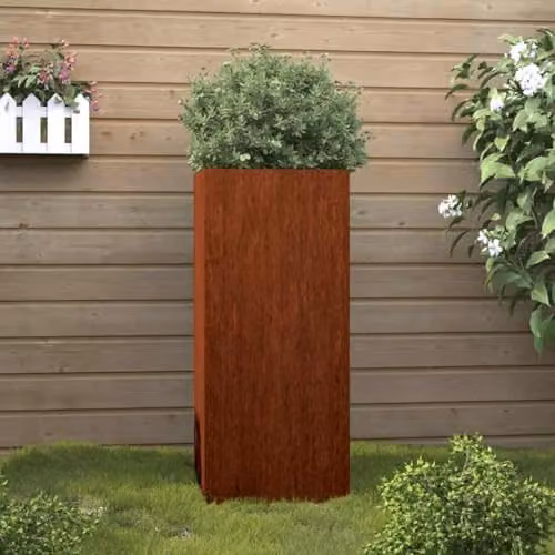 vidaXL Corten Steel Planter Tub, Brown, W: 32 cm, D: 29 cm, H: 75 cm – 2