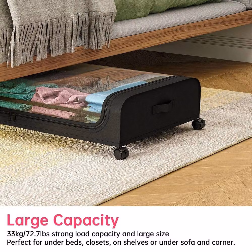 NESTLUNE Black 2x Large Underbed Storage Boxes with Lids and Wheels – 4