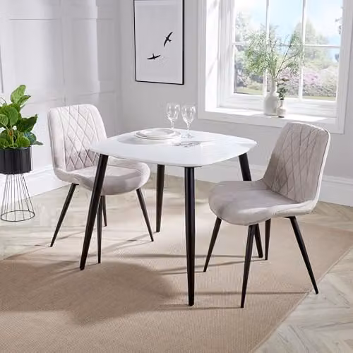 Core Products Aspen Set of 2 Cord Fabric Diamond Stitch Dining Chairs with Black Metal Legs – 2